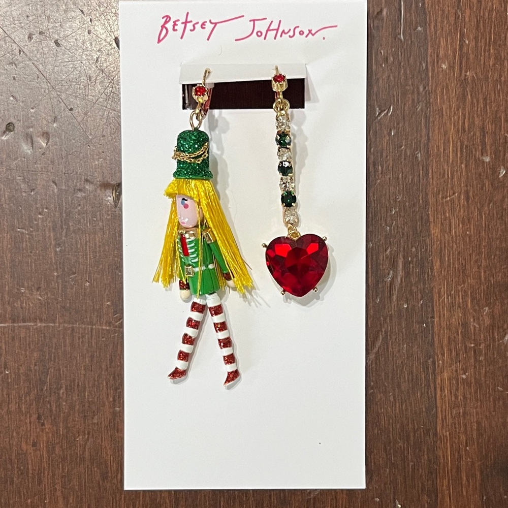 Betsey Johnson Nutcracker Heart Mismatched Earrings NWT
